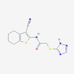 molecular formula C13H13N5OS2 B305920 N-(3-cyano-4,5,6,7-tetrahydro-1-benzothiophen-2-yl)-2-(1H-1,2,4-triazol-5-ylsulfanyl)acetamide 