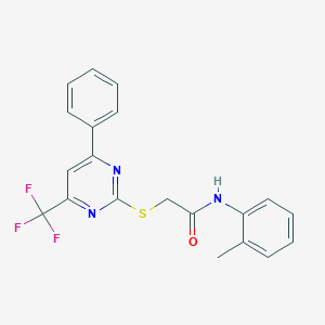 molecular formula C20H16F3N3OS B305921 N-(2-methylphenyl)-2-{[4-phenyl-6-(trifluoromethyl)-2-pyrimidinyl]sulfanyl}acetamide 