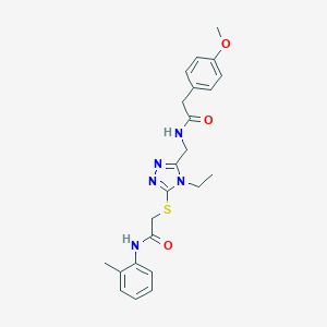 molecular formula C23H27N5O3S B305924 2-{[4-ethyl-5-({[(4-methoxyphenyl)acetyl]amino}methyl)-4H-1,2,4-triazol-3-yl]sulfanyl}-N-(2-methylphenyl)acetamide 