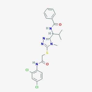 molecular formula C22H23Cl2N5O2S B305926 N-{1-[5-({2-[(2,4-dichlorophenyl)amino]-2-oxoethyl}sulfanyl)-4-methyl-4H-1,2,4-triazol-3-yl]-2-methylpropyl}benzamide 