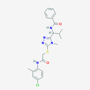 molecular formula C23H26ClN5O2S B305927 N-{1-[5-({2-[(4-chloro-2-methylphenyl)amino]-2-oxoethyl}sulfanyl)-4-methyl-4H-1,2,4-triazol-3-yl]-2-methylpropyl}benzamide 