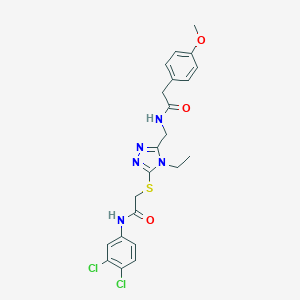 molecular formula C22H23Cl2N5O3S B305928 N-(3,4-dichlorophenyl)-2-{[4-ethyl-5-({[(4-methoxyphenyl)acetyl]amino}methyl)-4H-1,2,4-triazol-3-yl]sulfanyl}acetamide 