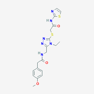 molecular formula C19H22N6O3S2 B305929 2-{[4-ethyl-5-({[(4-methoxyphenyl)acetyl]amino}methyl)-4H-1,2,4-triazol-3-yl]sulfanyl}-N-(1,3-thiazol-2-yl)acetamide 