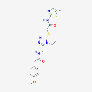 molecular formula C20H24N6O3S2 B305930 2-{[4-ethyl-5-({[(4-methoxyphenyl)acetyl]amino}methyl)-4H-1,2,4-triazol-3-yl]sulfanyl}-N-(5-methyl-1,3-thiazol-2-yl)acetamide 