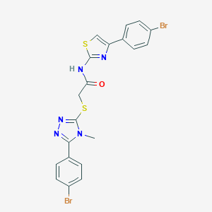 molecular formula C20H15Br2N5OS2 B305936 2-{[5-(4-bromophenyl)-4-methyl-4H-1,2,4-triazol-3-yl]sulfanyl}-N-[4-(4-bromophenyl)-1,3-thiazol-2-yl]acetamide 