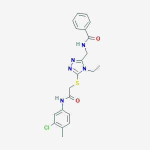 molecular formula C21H22ClN5O2S B305942 N-[(5-{[2-(3-chloro-4-methylanilino)-2-oxoethyl]sulfanyl}-4-ethyl-4H-1,2,4-triazol-3-yl)methyl]benzamide 