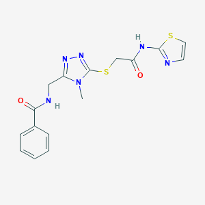 molecular formula C16H16N6O2S2 B305944 N-[(4-methyl-5-{[2-oxo-2-(1,3-thiazol-2-ylamino)ethyl]sulfanyl}-4H-1,2,4-triazol-3-yl)methyl]benzamide 