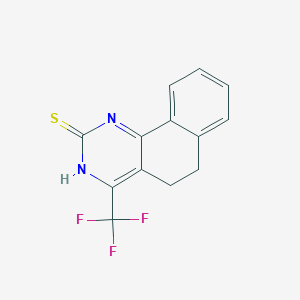 molecular formula C13H9F3N2S B3059459 5,6-Dihydro-2-mercapto-4-(trifluoromethyl)benzo-[h]-quinazoline CAS No. 1845706-44-6