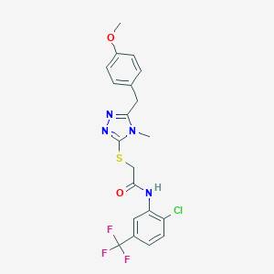 molecular formula C20H18ClF3N4O2S B305947 N-[2-chloro-5-(trifluoromethyl)phenyl]-2-{[5-(4-methoxybenzyl)-4-methyl-4H-1,2,4-triazol-3-yl]sulfanyl}acetamide 