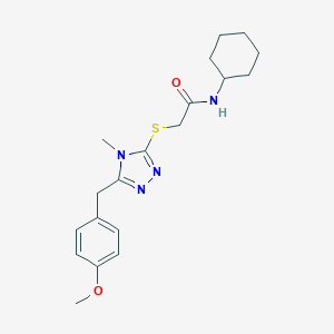 molecular formula C19H26N4O2S B305951 N-环己基-2-[[5-[(4-甲氧基苯基)甲基]-4-甲基-1,2,4-三唑-3-基]硫代]乙酰胺 