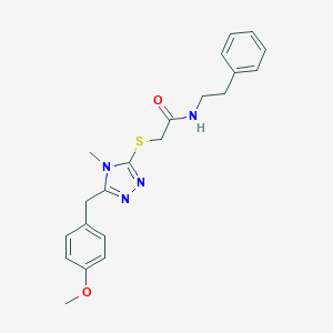 molecular formula C21H24N4O2S B305952 2-[[5-[(4-methoxyphenyl)methyl]-4-methyl-1,2,4-triazol-3-yl]sulfanyl]-N-(2-phenylethyl)acetamide 