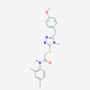 molecular formula C20H21IN4O2S B305953 N-(4-iodo-2-methylphenyl)-2-{[5-(4-methoxybenzyl)-4-methyl-4H-1,2,4-triazol-3-yl]sulfanyl}acetamide 