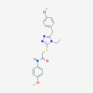 molecular formula C21H24N4O3S B305956 2-{[4-ethyl-5-(4-methoxybenzyl)-4H-1,2,4-triazol-3-yl]sulfanyl}-N-(4-methoxyphenyl)acetamide 