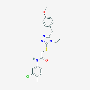 molecular formula C21H23ClN4O2S B305957 N-(3-chloro-4-methylphenyl)-2-{[4-ethyl-5-(4-methoxybenzyl)-4H-1,2,4-triazol-3-yl]sulfanyl}acetamide 