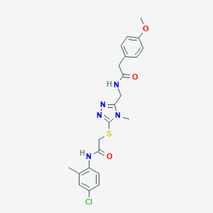 molecular formula C22H24ClN5O3S B305959 N-{[5-({2-[(4-chloro-2-methylphenyl)amino]-2-oxoethyl}sulfanyl)-4-methyl-4H-1,2,4-triazol-3-yl]methyl}-2-(4-methoxyphenyl)acetamide 