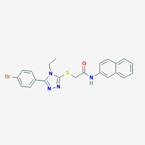 molecular formula C22H19BrN4OS B305960 2-{[5-(4-bromophenyl)-4-ethyl-4H-1,2,4-triazol-3-yl]sulfanyl}-N-(2-naphthyl)acetamide 