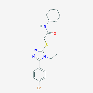 molecular formula C18H23BrN4OS B305961 2-{[5-(4-bromophenyl)-4-ethyl-4H-1,2,4-triazol-3-yl]sulfanyl}-N-cyclohexylacetamide 