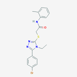 molecular formula C19H19BrN4OS B305966 2-{[5-(4-bromophenyl)-4-ethyl-4H-1,2,4-triazol-3-yl]sulfanyl}-N-(2-methylphenyl)acetamide 