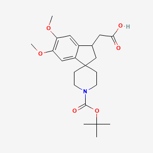 molecular formula C22H31NO6 B3059693 2-(1'-(tert-Butoxycarbonyl)-5,6-dimethoxy-2,3-dihydrospiro[indene-1,4'-piperidin]-3-yl)acetic acid CAS No. 1160247-56-2