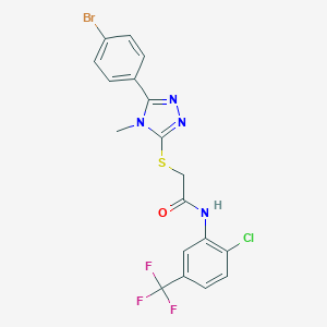 molecular formula C18H13BrClF3N4OS B305970 2-{[5-(4-bromophenyl)-4-methyl-4H-1,2,4-triazol-3-yl]sulfanyl}-N-[2-chloro-5-(trifluoromethyl)phenyl]acetamide 