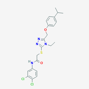 molecular formula C22H24Cl2N4O2S B305974 N-(3,4-dichlorophenyl)-2-[(4-ethyl-5-{[4-(propan-2-yl)phenoxy]methyl}-4H-1,2,4-triazol-3-yl)sulfanyl]acetamide 