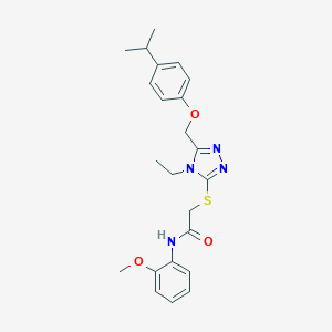 molecular formula C23H28N4O3S B305975 2-[(4-ethyl-5-{[4-(propan-2-yl)phenoxy]methyl}-4H-1,2,4-triazol-3-yl)sulfanyl]-N-(2-methoxyphenyl)acetamide 