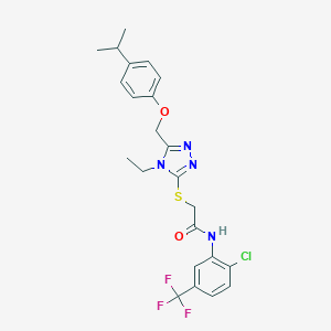 molecular formula C23H24ClF3N4O2S B305976 N-[2-chloro-5-(trifluoromethyl)phenyl]-2-[(4-ethyl-5-{[4-(propan-2-yl)phenoxy]methyl}-4H-1,2,4-triazol-3-yl)sulfanyl]acetamide 