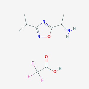 molecular formula C9H14F3N3O3 B3059760 [1-(3-Isopropyl-1,2,4-oxadiazol-5-yl)ethyl]amine trifluoroacetate CAS No. 1255717-47-5
