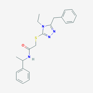 molecular formula C21H24N4OS B305977 2-[(5-benzyl-4-ethyl-4H-1,2,4-triazol-3-yl)sulfanyl]-N-(1-phenylethyl)acetamide 