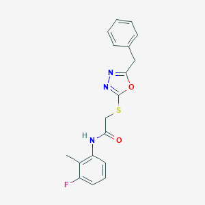 molecular formula C18H16FN3O2S B305980 2-[(5-benzyl-1,3,4-oxadiazol-2-yl)sulfanyl]-N-(3-fluoro-2-methylphenyl)acetamide 