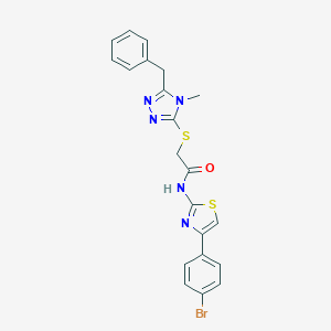molecular formula C21H18BrN5OS2 B305981 2-[(5-benzyl-4-methyl-4H-1,2,4-triazol-3-yl)sulfanyl]-N-[4-(4-bromophenyl)-1,3-thiazol-2-yl]acetamide 