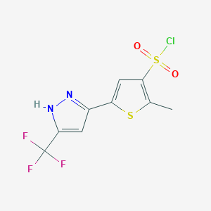 molecular formula C9H6ClF3N2O2S2 B3059823 2-methyl-5-[5-(trifluoromethyl)-1H-pyrazol-3-yl]-3-thiophenesulfonyl chloride CAS No. 1287752-72-0