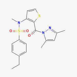 molecular formula C19H21N3O3S2 B3059839 N-{2-[(3,5-dimethyl-1H-pyrazol-1-yl)carbonyl]thiophen-3-yl}-4-ethyl-N-methylbenzenesulfonamide CAS No. 1325303-98-7