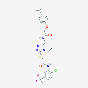 molecular formula C25H27ClF3N5O3S B305985 N-[2-chloro-5-(trifluoromethyl)phenyl]-2-{[4-ethyl-5-({[(4-isopropylphenoxy)acetyl]amino}methyl)-4H-1,2,4-triazol-3-yl]sulfanyl}acetamide 