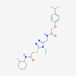 molecular formula C25H37N5O3S B305986 2-{[4-ethyl-5-({[(4-isopropylphenoxy)acetyl]amino}methyl)-4H-1,2,4-triazol-3-yl]sulfanyl}-N-(2-methylcyclohexyl)acetamide 