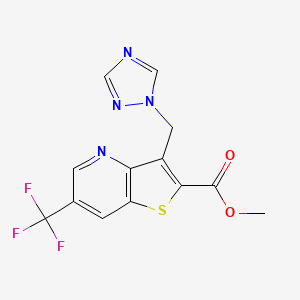 molecular formula C13H9F3N4O2S B3059895 methyl 3-(1H-1,2,4-triazol-1-ylmethyl)-6-(trifluoromethyl)thieno[3,2-b]pyridine-2-carboxylate CAS No. 1400872-26-5