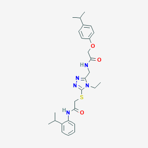 molecular formula C27H35N5O3S B305990 2-{[4-ethyl-5-({[(4-isopropylphenoxy)acetyl]amino}methyl)-4H-1,2,4-triazol-3-yl]sulfanyl}-N-(2-isopropylphenyl)acetamide 