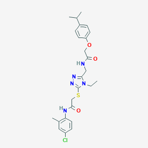 molecular formula C25H30ClN5O3S B305992 N-(4-chloro-2-methylphenyl)-2-({4-ethyl-5-[({[4-(propan-2-yl)phenoxy]acetyl}amino)methyl]-4H-1,2,4-triazol-3-yl}sulfanyl)acetamide 