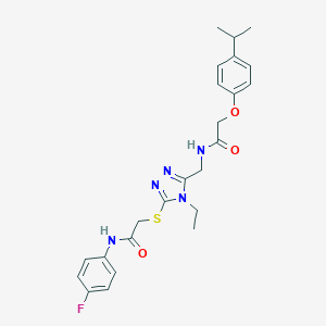 molecular formula C24H28FN5O3S B305993 2-{[4-ethyl-5-({[(4-isopropylphenoxy)acetyl]amino}methyl)-4H-1,2,4-triazol-3-yl]sulfanyl}-N-(4-fluorophenyl)acetamide 