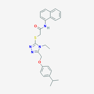 molecular formula C26H28N4O2S B305994 2-[(4-ethyl-5-{[4-(propan-2-yl)phenoxy]methyl}-4H-1,2,4-triazol-3-yl)sulfanyl]-N-(naphthalen-1-yl)acetamide 