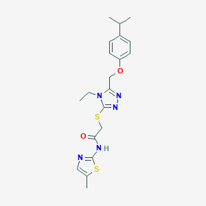 molecular formula C20H25N5O2S2 B305995 2-({4-ethyl-5-[(4-isopropylphenoxy)methyl]-4H-1,2,4-triazol-3-yl}sulfanyl)-N-(5-methyl-1,3-thiazol-2-yl)acetamide 