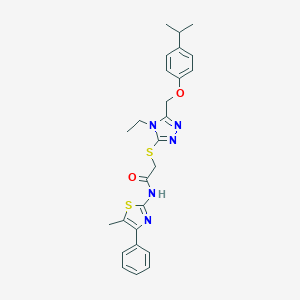 molecular formula C26H29N5O2S2 B305997 2-[(4-ethyl-5-{[4-(propan-2-yl)phenoxy]methyl}-4H-1,2,4-triazol-3-yl)sulfanyl]-N-(5-methyl-4-phenyl-1,3-thiazol-2-yl)acetamide 