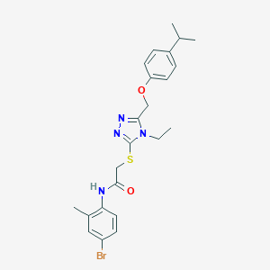molecular formula C23H27BrN4O2S B306002 N-(4-bromo-2-methylphenyl)-2-[(4-ethyl-5-{[4-(propan-2-yl)phenoxy]methyl}-4H-1,2,4-triazol-3-yl)sulfanyl]acetamide 