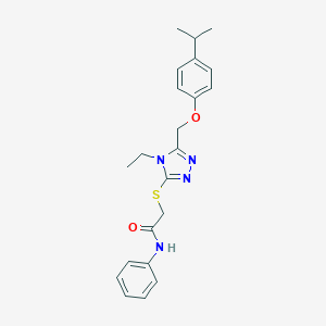 molecular formula C22H26N4O2S B306005 2-[(4-ethyl-5-{[4-(propan-2-yl)phenoxy]methyl}-4H-1,2,4-triazol-3-yl)sulfanyl]-N-phenylacetamide 
