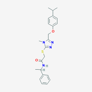 molecular formula C23H28N4O2S B306006 2-[(4-methyl-5-{[4-(propan-2-yl)phenoxy]methyl}-4H-1,2,4-triazol-3-yl)sulfanyl]-N-(1-phenylethyl)acetamide 