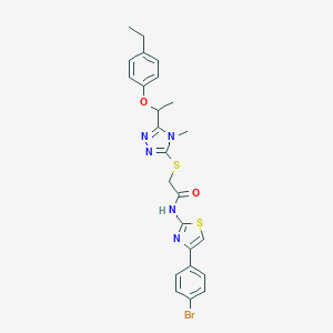 molecular formula C24H24BrN5O2S2 B306013 N-[4-(4-bromophenyl)-1,3-thiazol-2-yl]-2-({5-[1-(4-ethylphenoxy)ethyl]-4-methyl-4H-1,2,4-triazol-3-yl}sulfanyl)acetamide 
