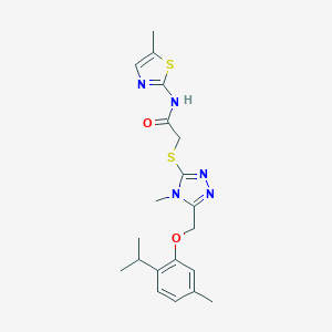 molecular formula C20H25N5O2S2 B306015 2-({5-[(2-isopropyl-5-methylphenoxy)methyl]-4-methyl-4H-1,2,4-triazol-3-yl}sulfanyl)-N-(5-methyl-1,3-thiazol-2-yl)acetamide 