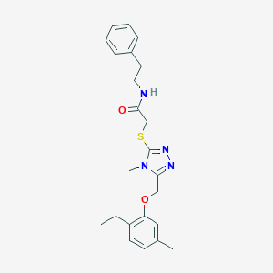 molecular formula C24H30N4O2S B306018 2-[(4-methyl-5-{[5-methyl-2-(propan-2-yl)phenoxy]methyl}-4H-1,2,4-triazol-3-yl)sulfanyl]-N-(2-phenylethyl)acetamide 