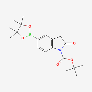 molecular formula C19H26BNO5 B3060250 1-Boc-Oxindole-5-boronic acid, pinacol ester CAS No. 2096332-45-3
