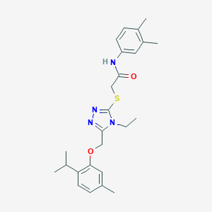 molecular formula C25H32N4O2S B306026 N-(3,4-dimethylphenyl)-2-[(4-ethyl-5-{[5-methyl-2-(propan-2-yl)phenoxy]methyl}-4H-1,2,4-triazol-3-yl)sulfanyl]acetamide 